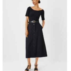 Linen Blend Button Midi Skirt - NWT